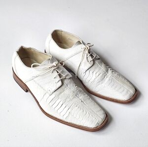 David Eden Abiatar Ostrich Leather Exotic Shoes White Square Toe Brazil Size 10